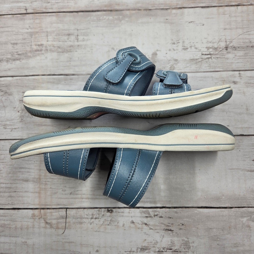 Clarks Cloudsteppers Slide Sandals Womens 6M Blue Cushion Soft Adjustable Straps - Picture 4 of 8